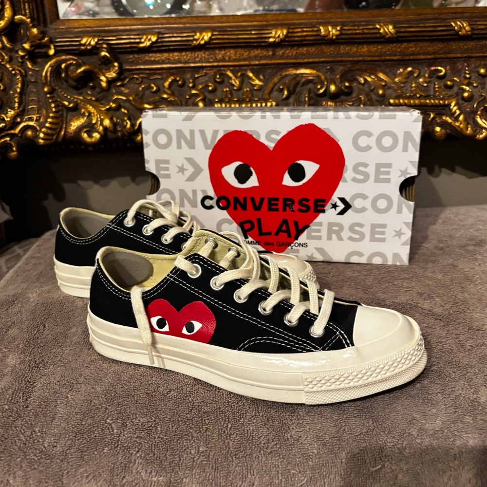 Comme des Garçons PLAY x Converse Black and White Sneakers with Red Heart